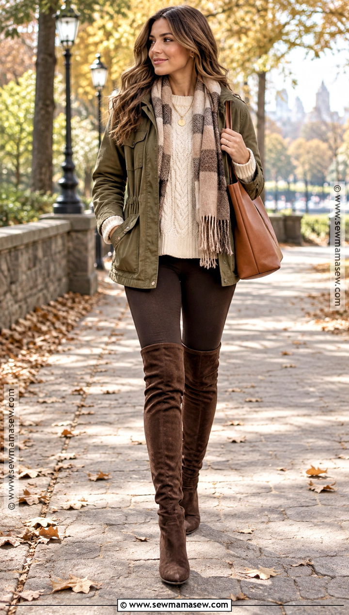 Brown Suede Thigh High Boots With Cozy Layers - 20 Thigh High Boots Outfit Fall