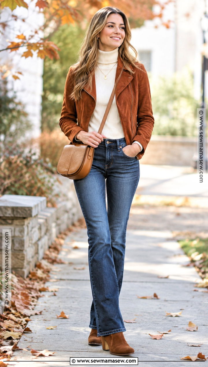 Brown Suede Wedge Boots With Bootcut Jeans - 15 Fall Fashion Wedge Boots