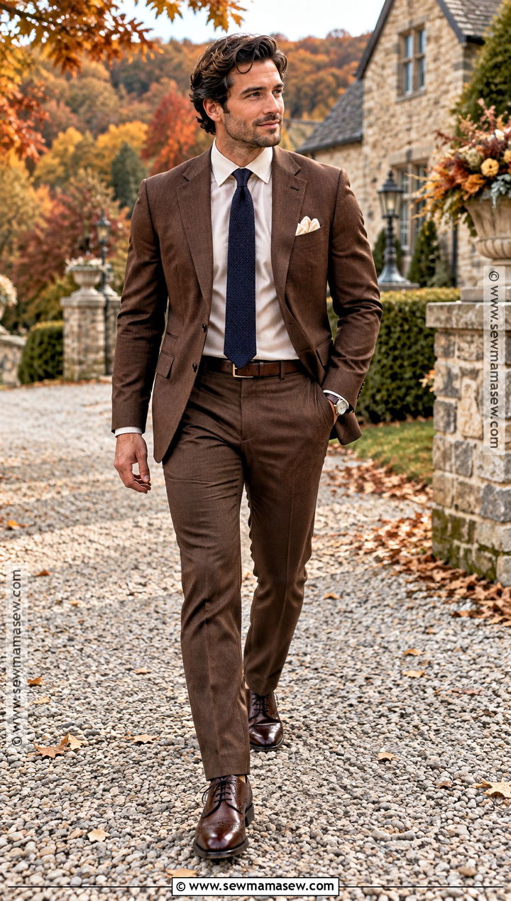 Brown Suit Fall Wedding Guest Outfit - 15 fall wedding outfit men guest ideas