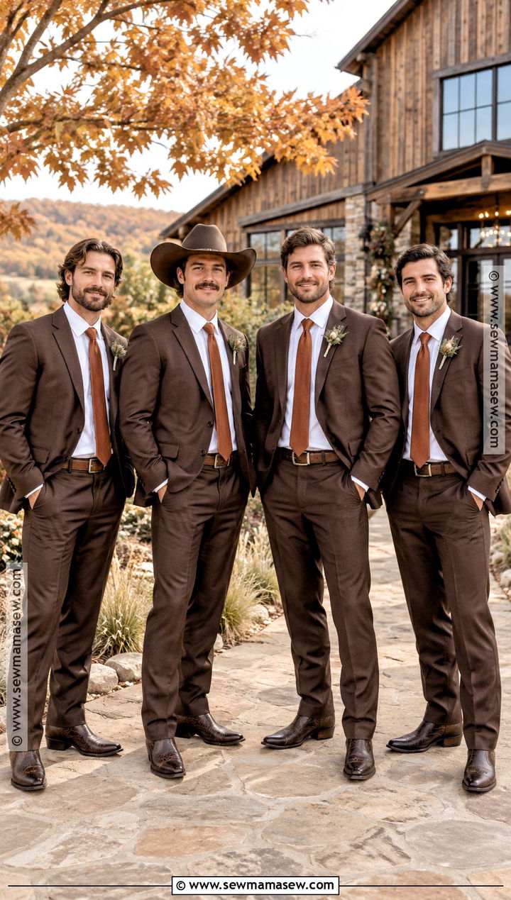 Brown Suit With Cowboy Boots - 15 fall wedding groomsmen attire western ideas