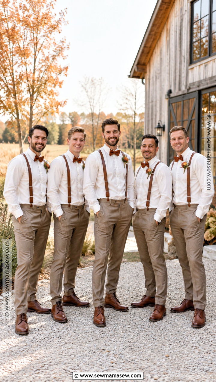 Brown Suspenders Boho Fall Groomsmen Attire - 15 boho fall groomsmen attire ideas