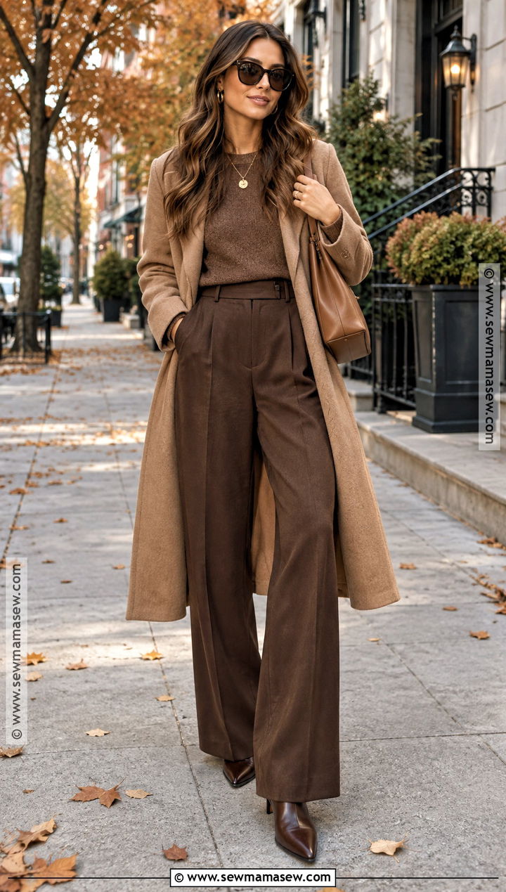Brown Sweater And Matching Trousers Autumn Date Night Outfit - 15 autumn date night outfit casual ideas