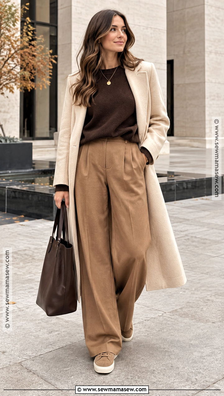 Brown Sweater And Matching Trousers Fall Outfit - 15 cozy fall outfits aesthetic 2026