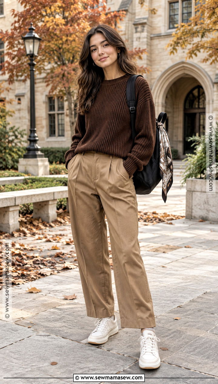Brown Sweater And Matching Trousers School Outfit - 25 autumn outfits school