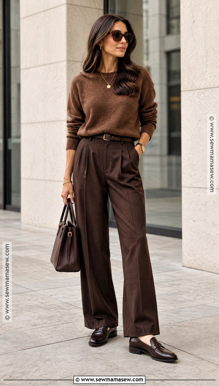 Brown Sweater Trousers And Loafers Fall Outfit - 20 Fall Outfit Collage Ideas