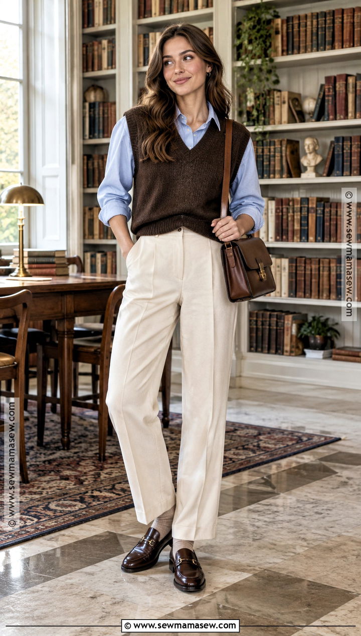 Brown Sweater Vest And Button Down Shirt Outfit - 25 brown autumn outfit ideas