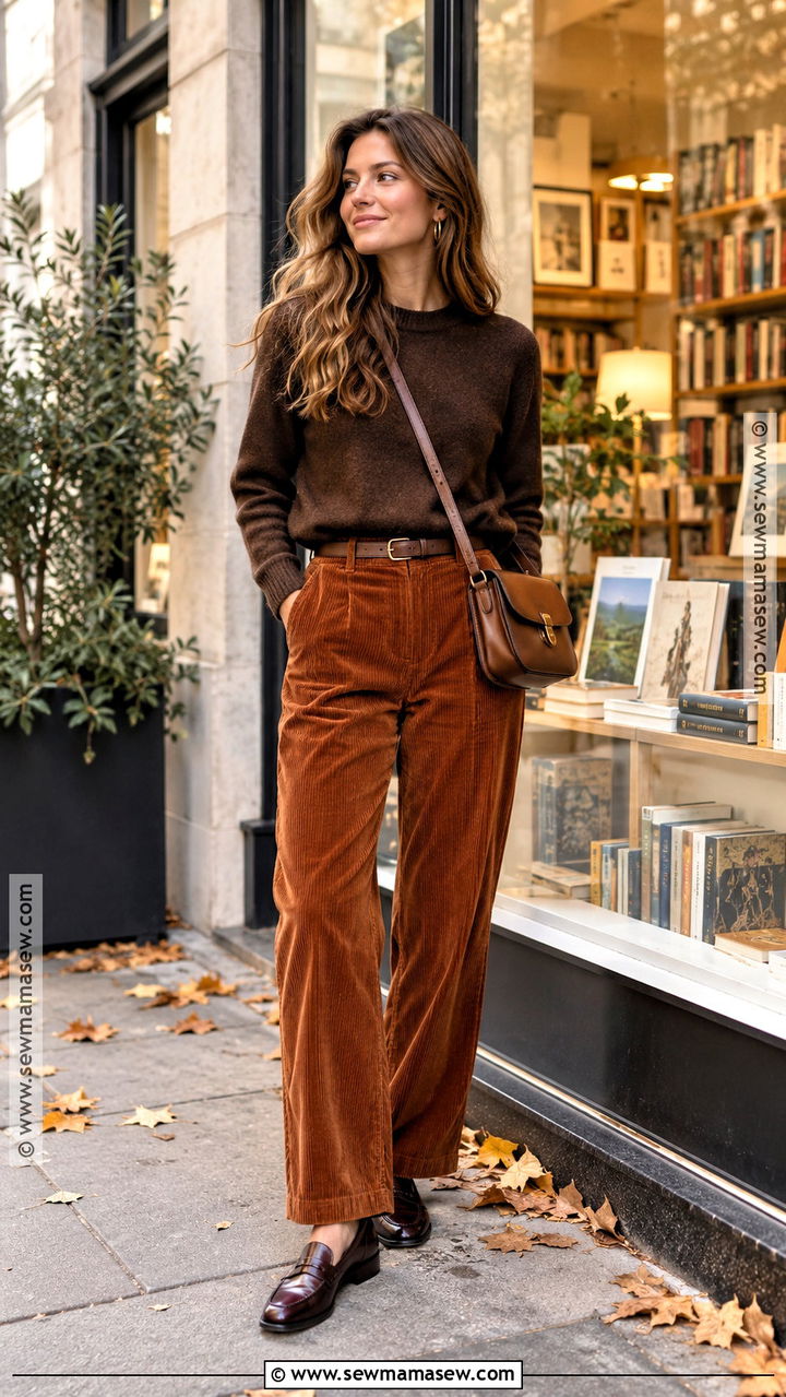 Brown Sweater With Corduroy Pants - 20 Brown Sweater Outfit Fall Ideas
