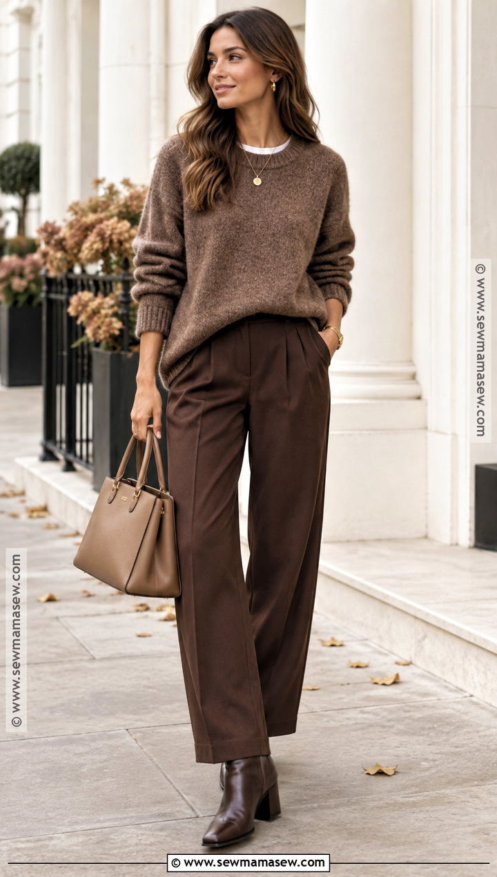 Brown Sweater With Matching Trousers And Boots - 25 comfy autumn outfits
