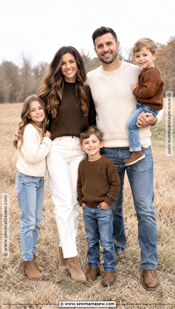 Brown Sweaters With White Jeans For Fall Family Photos - 20 fall family photos jeans