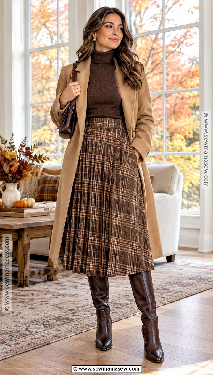 Brown Thanksgiving Plaid Skirt Outfit - 25 Brown Thanksgiving Outfit Ideas