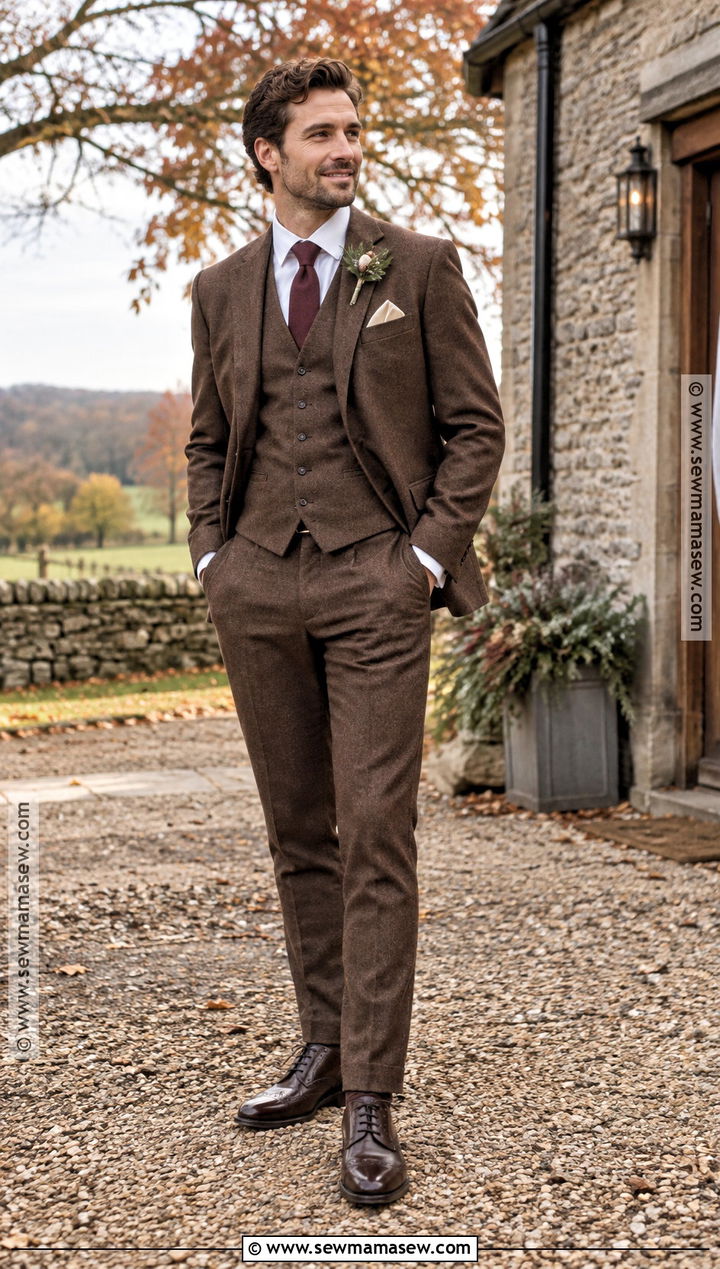 Brown Three Piece November Groom Attire - 15 november groom attire ideas
