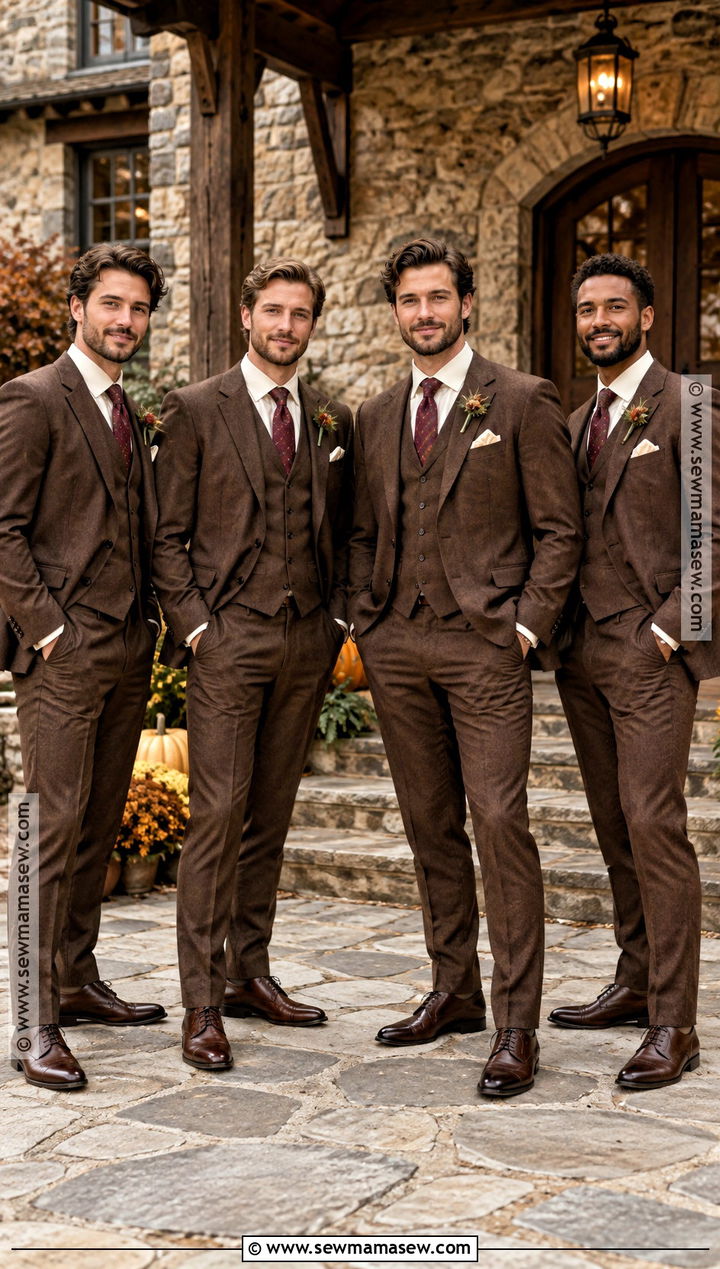Brown Three Piece Suit Groomsmen Attire - 15 fall rustic groomsmen attire ideas