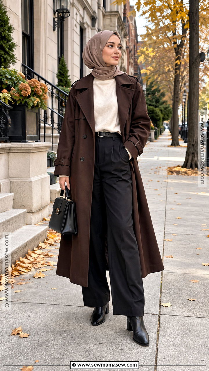Brown Trench Coat Hijab Outfit - 20 Hijab Fashion Autumn Ideas