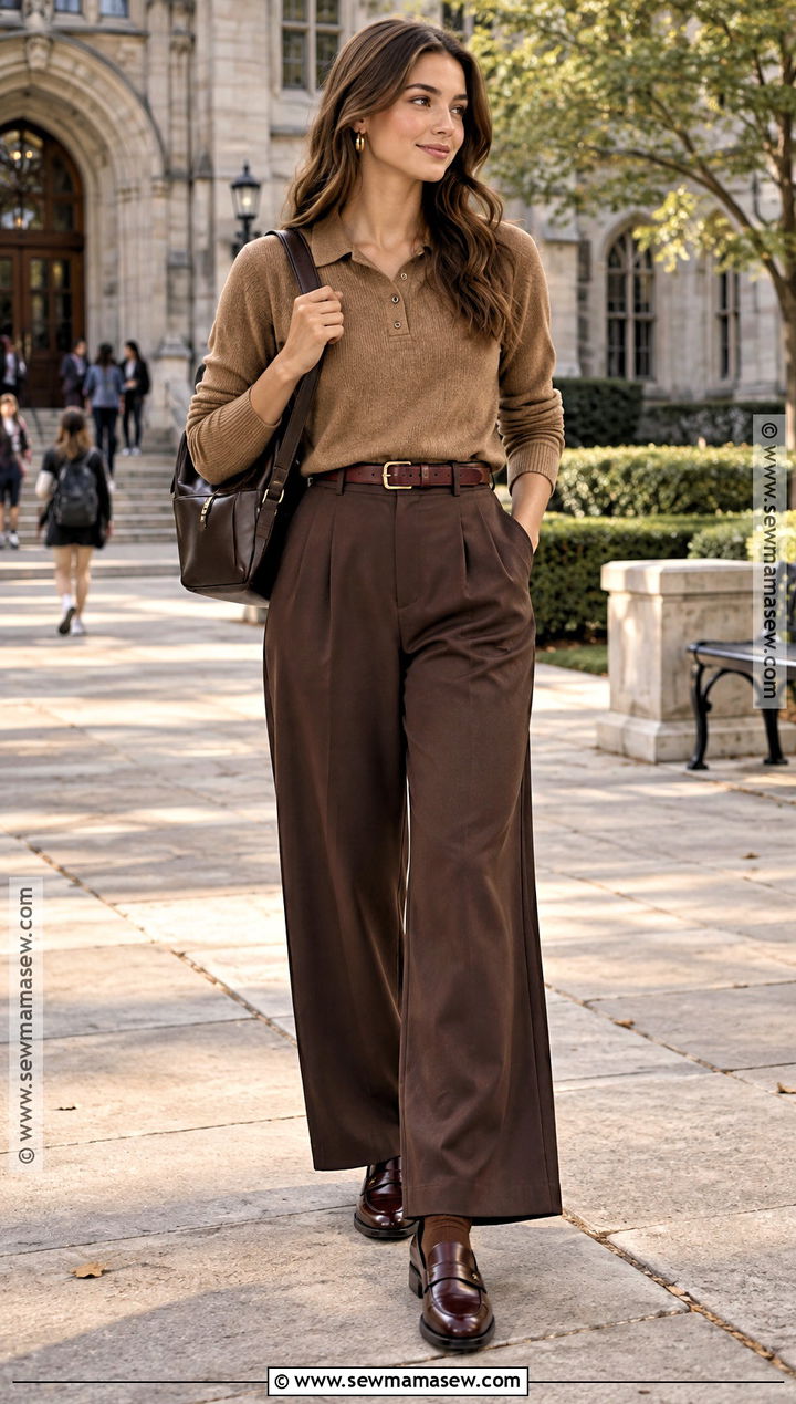 Brown Trousers And Knit Polo Back To School Outfit - 20 Trendy Back To School Outfits