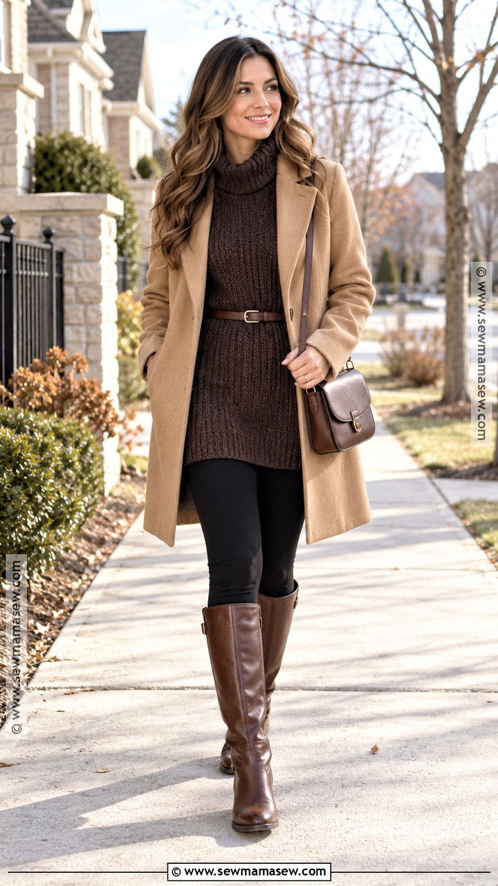 Brown Tunic Top With Leggings - 20 brown top outfit fall ideas
