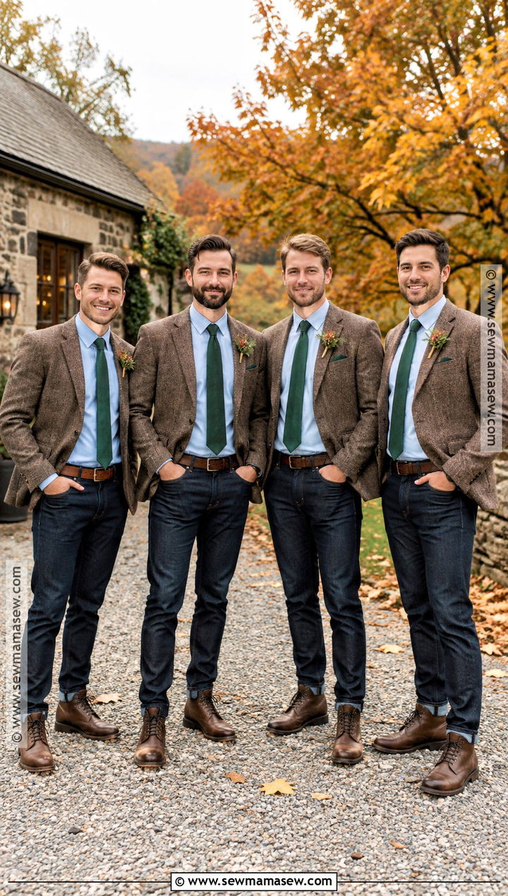 Brown Tweed Blazer Groomsmen Attire With Jeans - 15 groomsmen attire fall wedding jeans