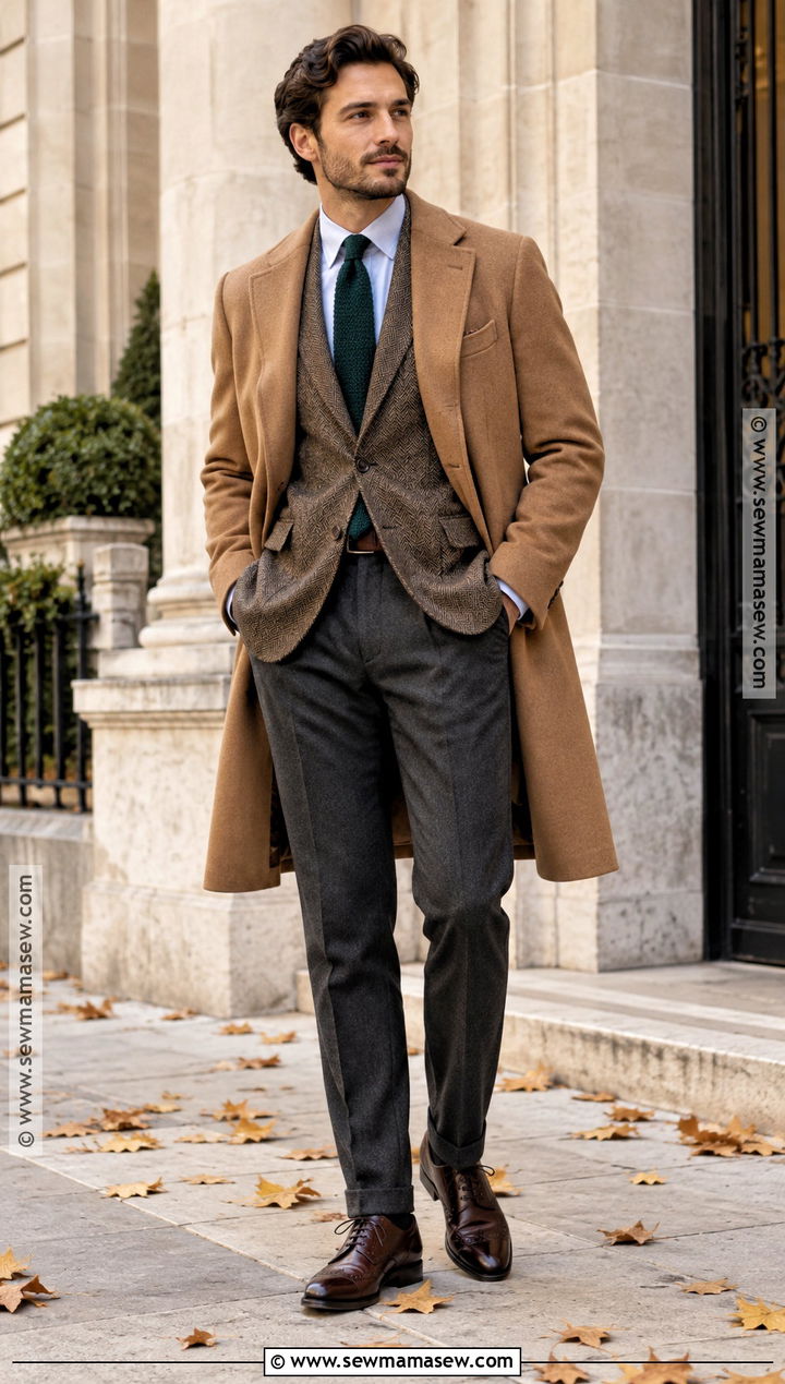 Brown Tweed Blazer With Gray Dress Trousers - 15 Formal Mens Fall Fashion Ideas