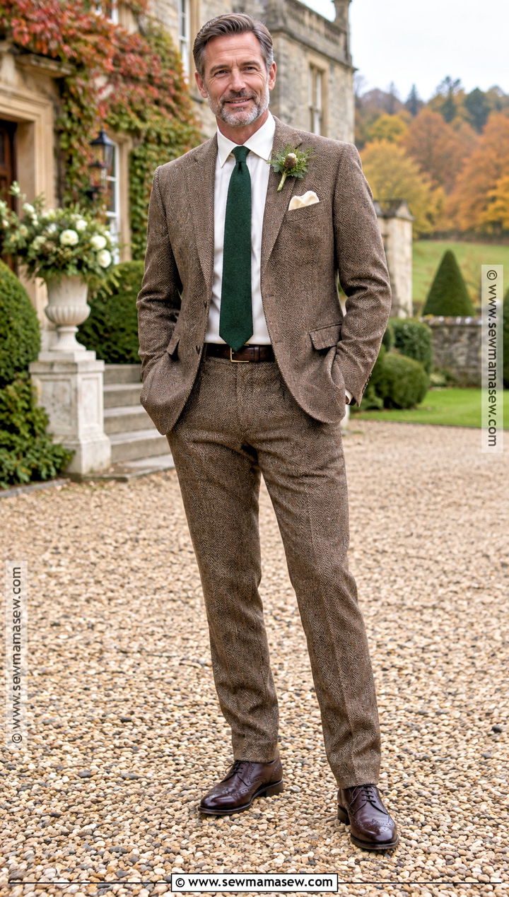 Brown Tweed Father Of The Bride Suit - 15 Fall Wedding Father Of The Bride Outfit Ideas