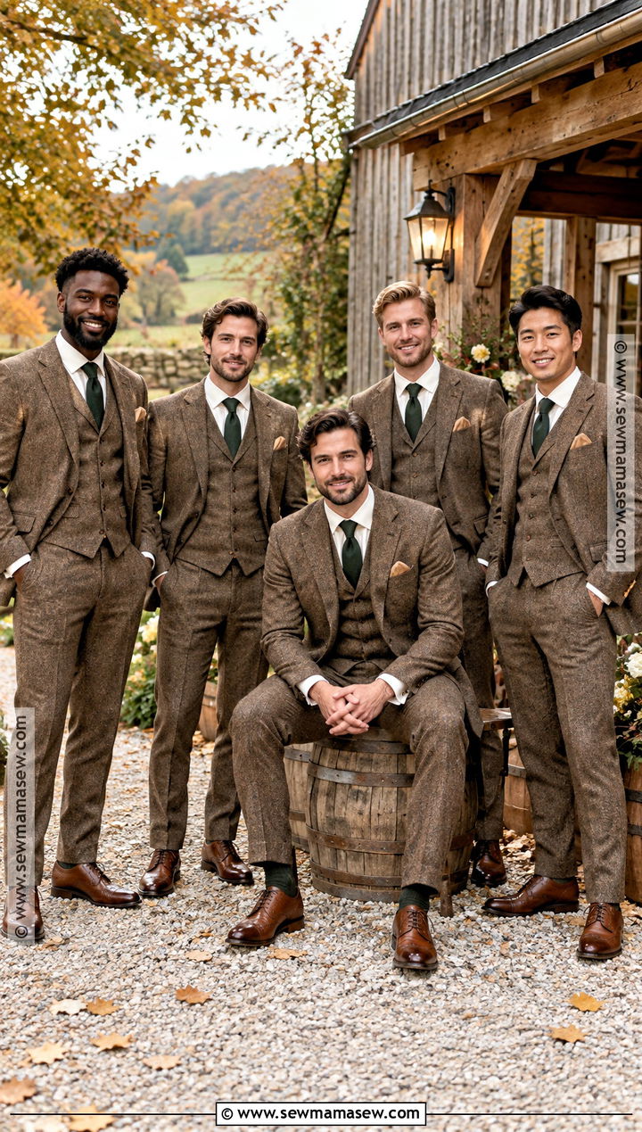 Brown Tweed Groomsmen Suit With Cream Shirt - 15 groomsmen outfits fall wedding