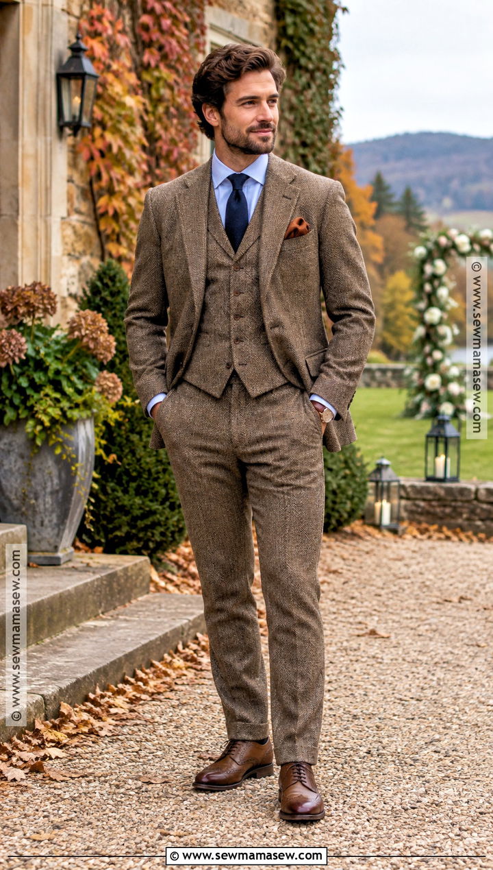 Brown Tweed Suit Fall Wedding Attire - 20 fall wedding mens attire ideas