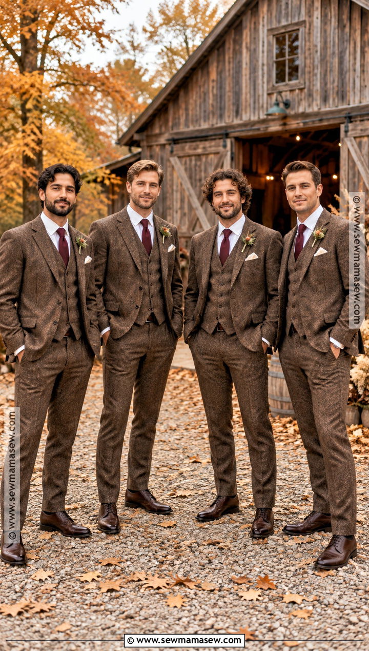Brown Tweed Suit Groomsmen Attire - 15 fall rustic groomsmen attire ideas