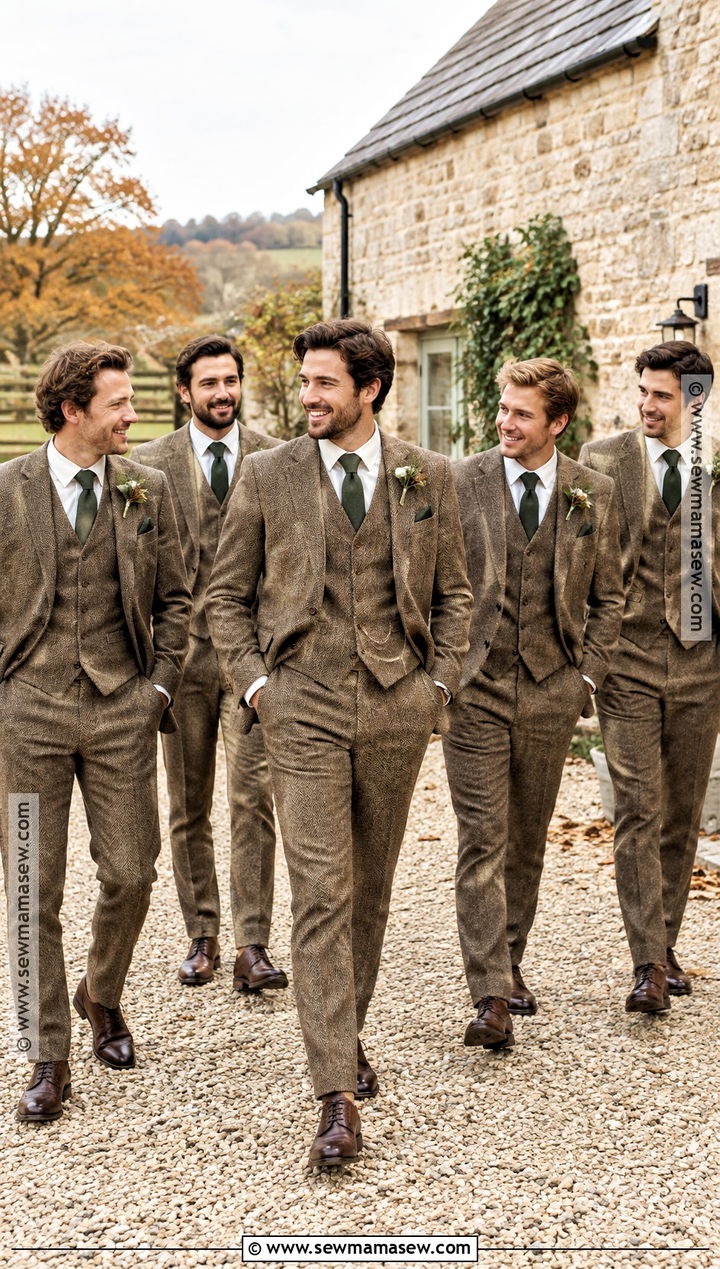 Brown Tweed Suit With Cream Shirt - 15 november groomsmen attire ideas