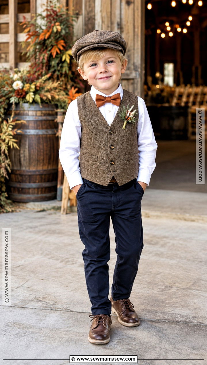 Brown Tweed Vest Ring Bearer Outfit - 20 fall ring bearer outfit ideas