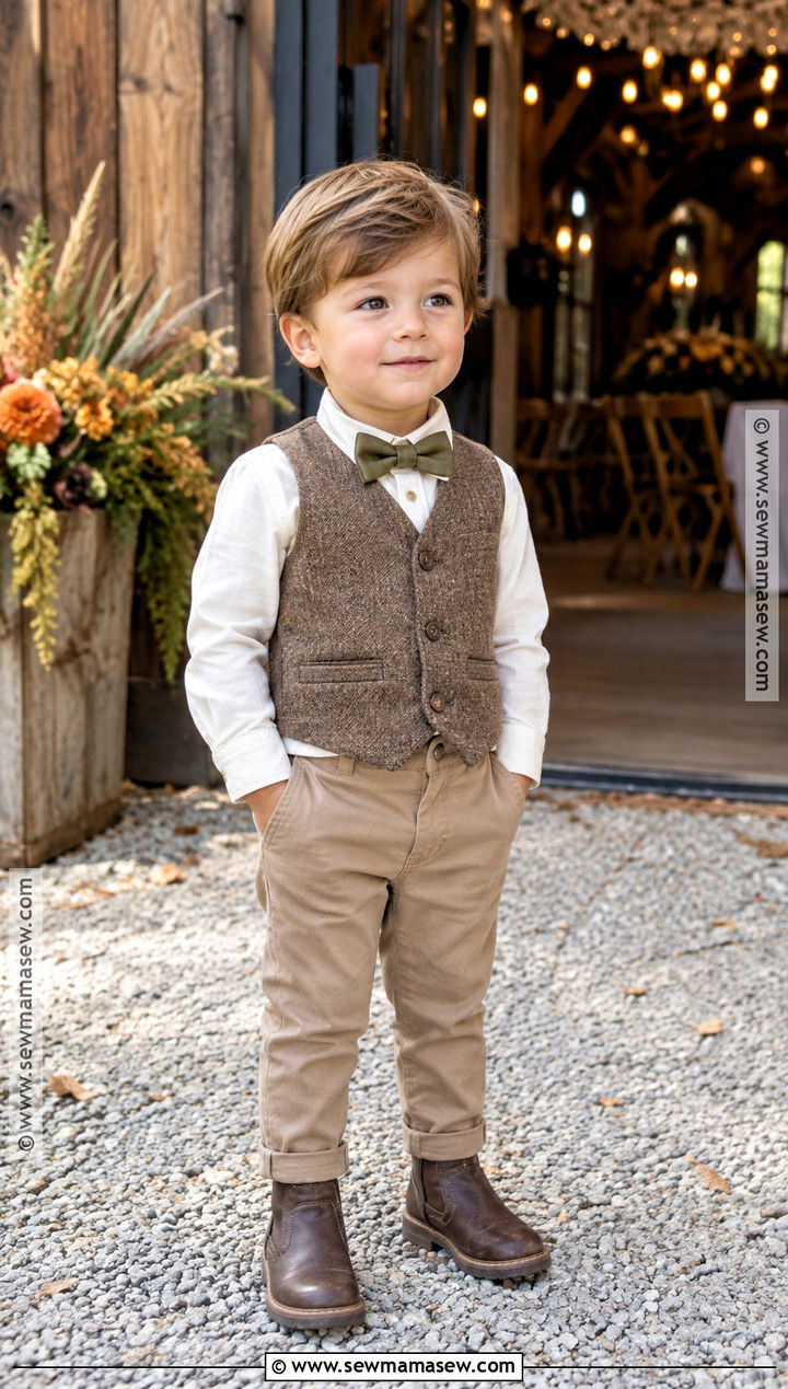 Brown Tweed Vest Toddler Boy Wedding Outfit - 15 toddler boy wedding outfit fall ideas