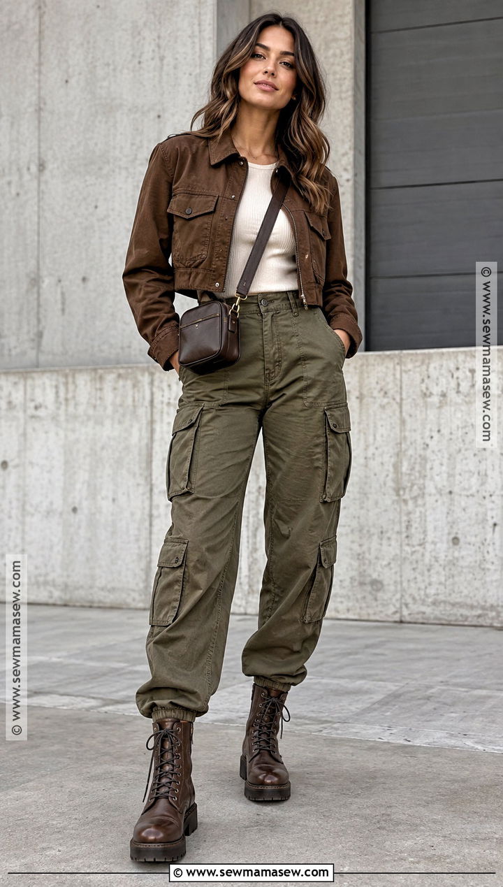 Brown Utility Jacket And Cargo Pants Outfit - 25 brown autumn outfit ideas