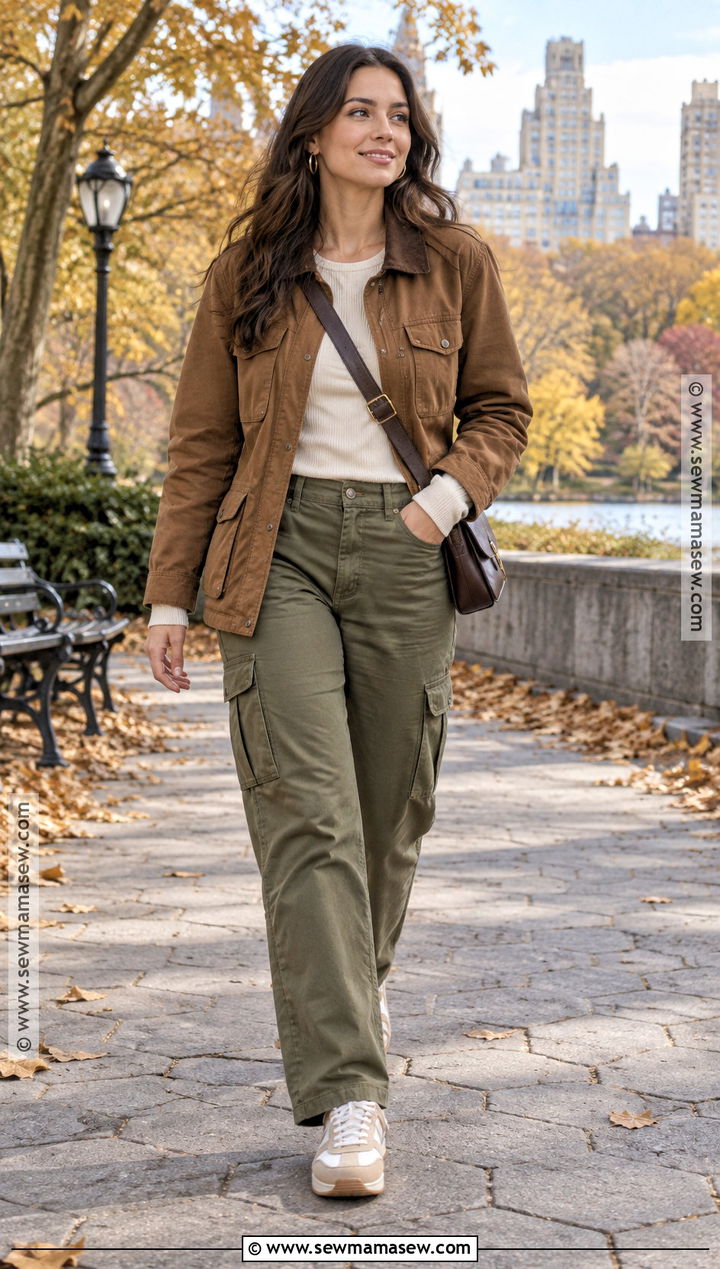 Brown Utility Jacket With Cargo Pants - 20 Brown Jacket Fall Outfit Ideas