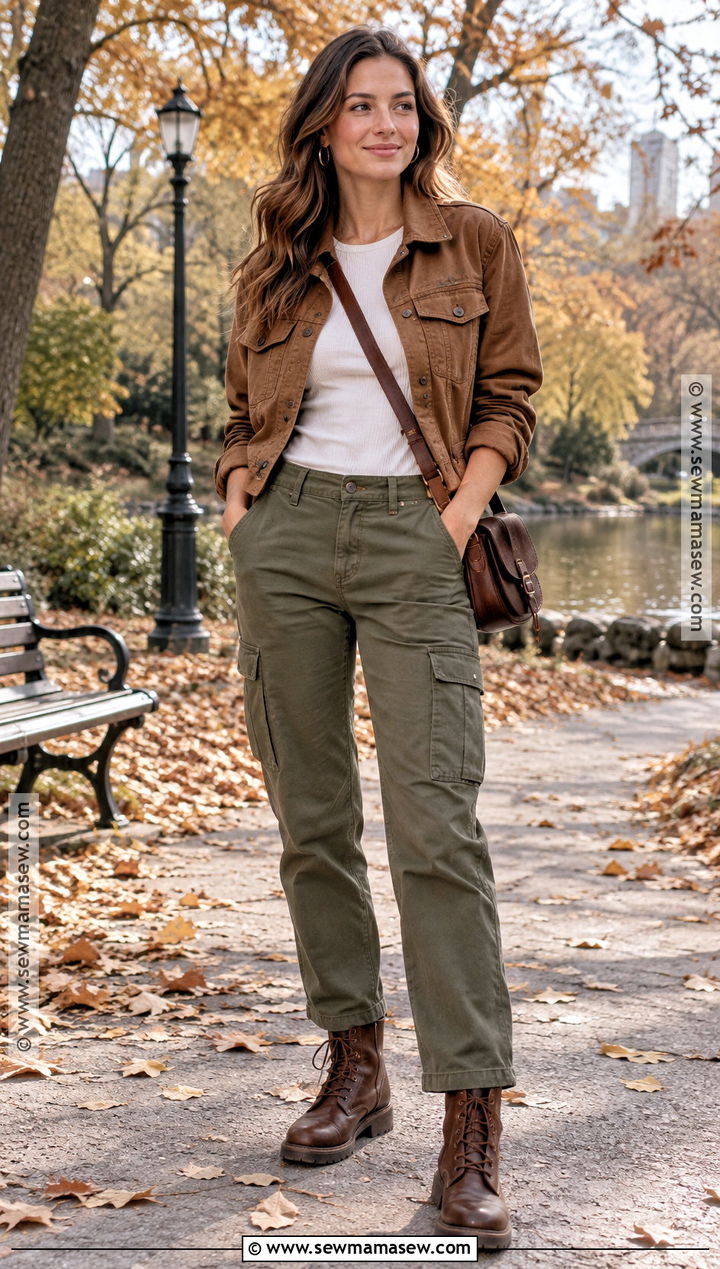 Brown Utility Jacket With Cargo Pants - 15 brown fall jacket outfit ideas