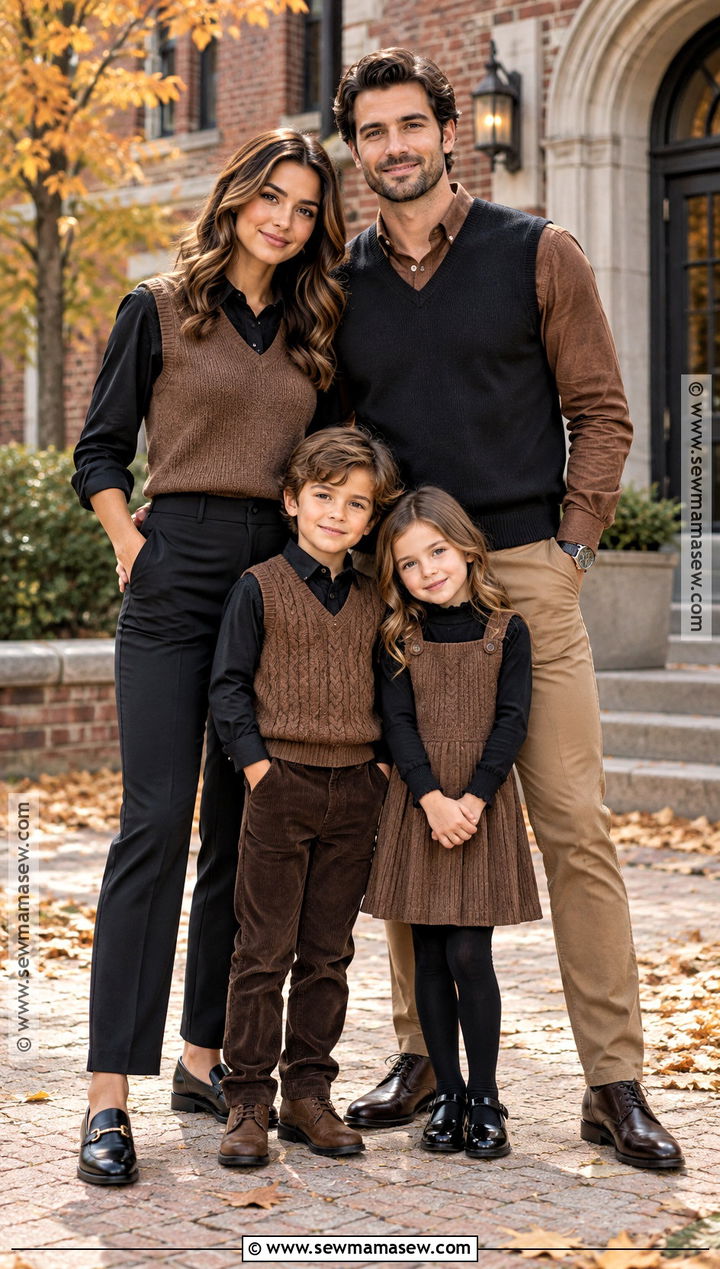 Brown Vest And Black Button Down Family Outfit - 15 fall family pictures outfits black and brown