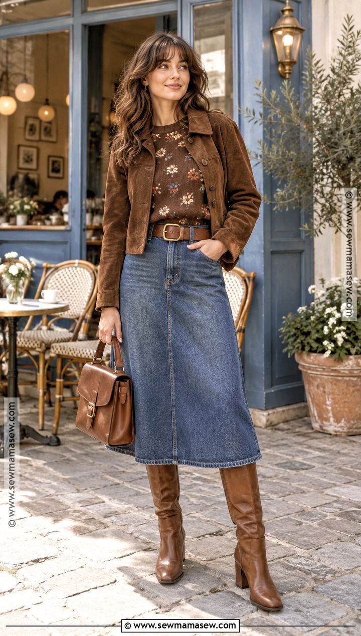 Brown Vintage Floral Sweater Outfit - 15 autumn floral sweater design ideas