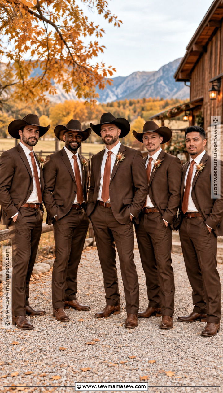 Brown Western Groomsmen Suits With Cowboy Boots - 15 fall western groomsmen attire ideas