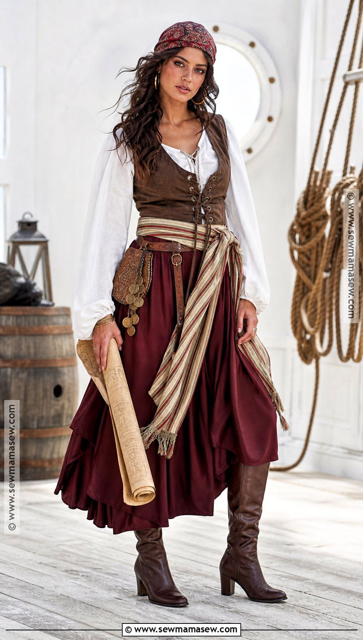 Brunette Pirate Costume With Brown Corset Vest - 30 brunette halloween costume ideas