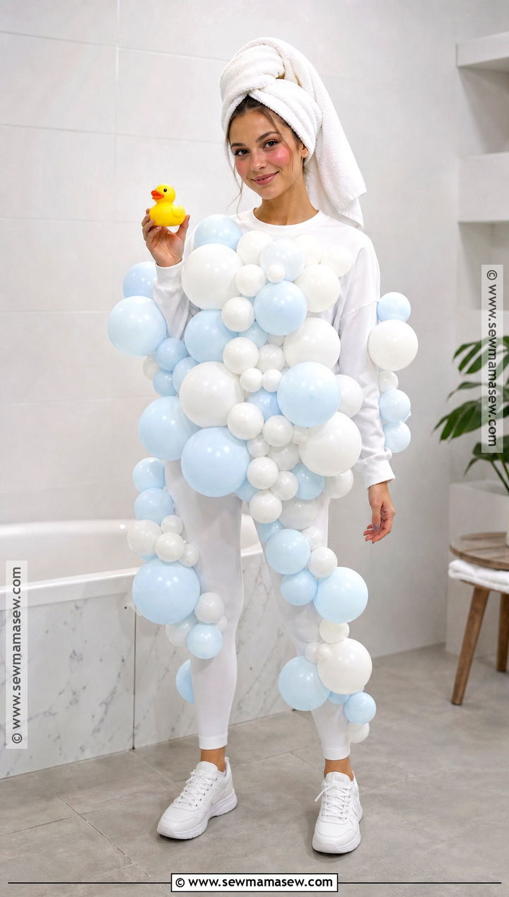 Bubble Bath Costume With White Balloons - 30 Cute And Easy Halloween Costumes