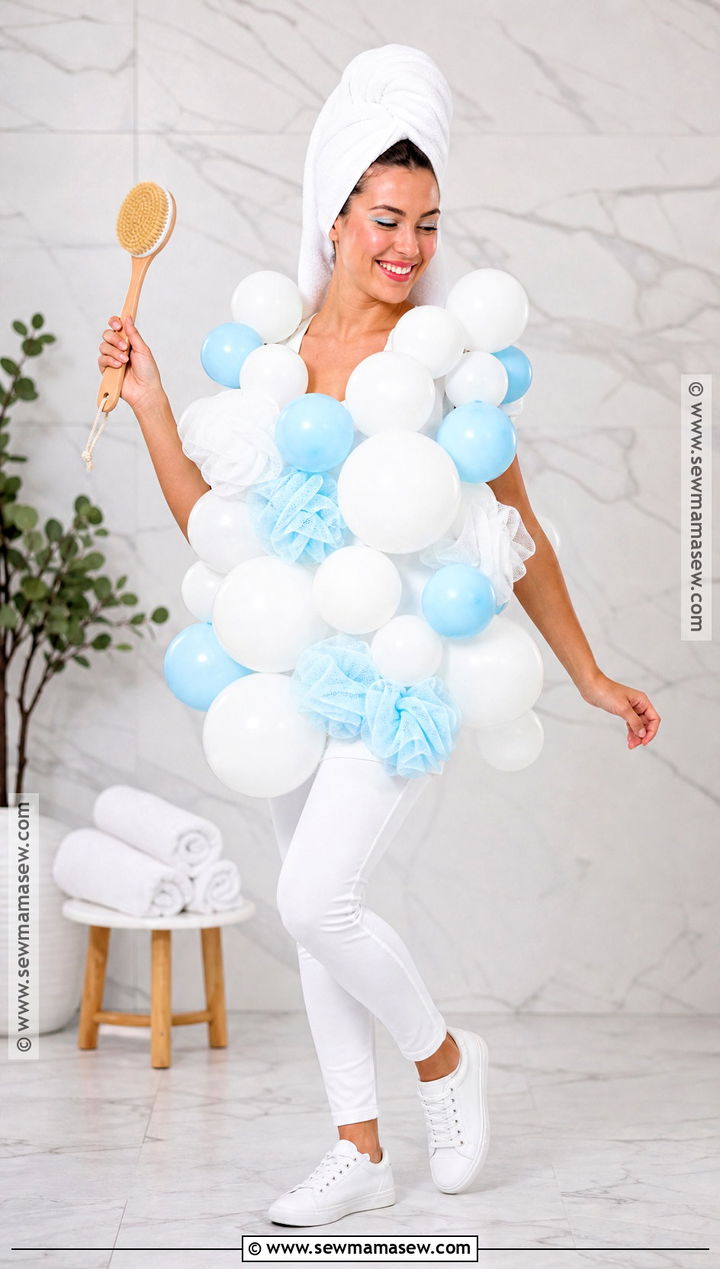 Bubble Bath Costume With White Balloons - 30 Low Budget Halloween Costumes