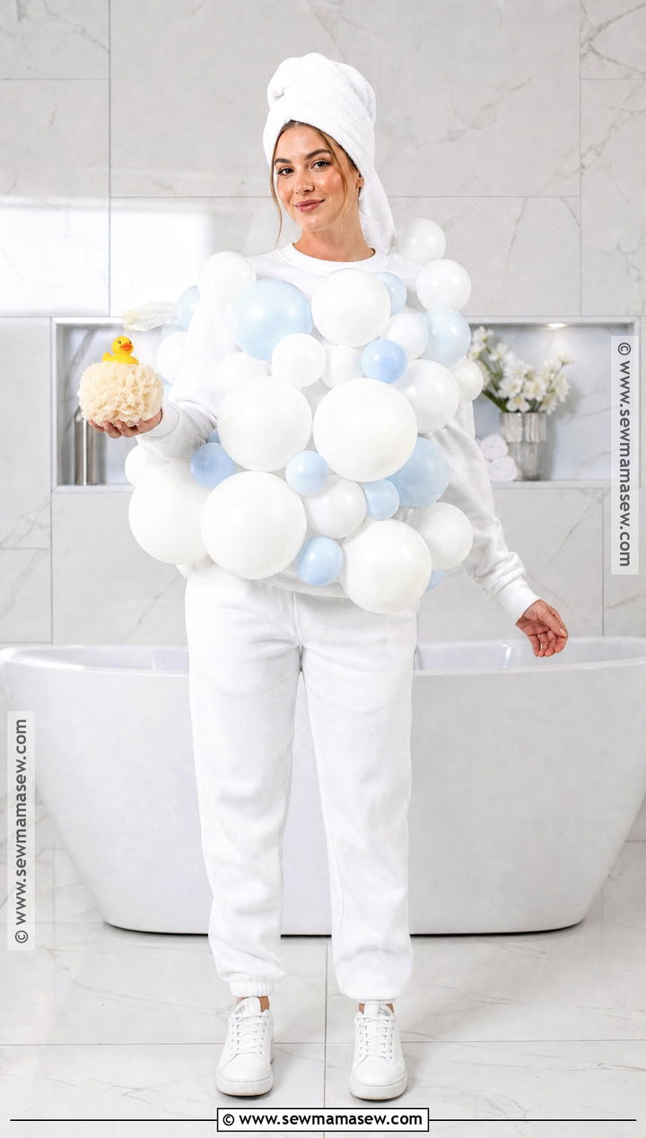 Bubble Bath Costume With White Balloons - 35 quick halloween costumes last minute