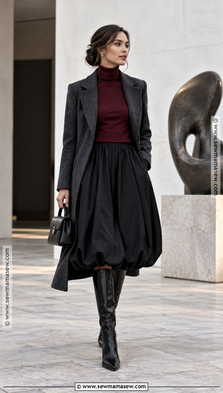 Bubble Skirt And Fitted Sweater Outfit - 15 fall 24 outfit trends