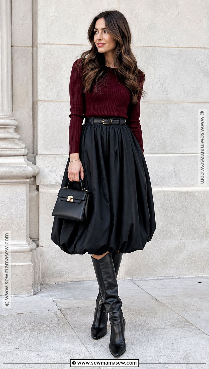 Bubble Skirt With Fitted Knit - 15 fall fashion 2026 women trends
