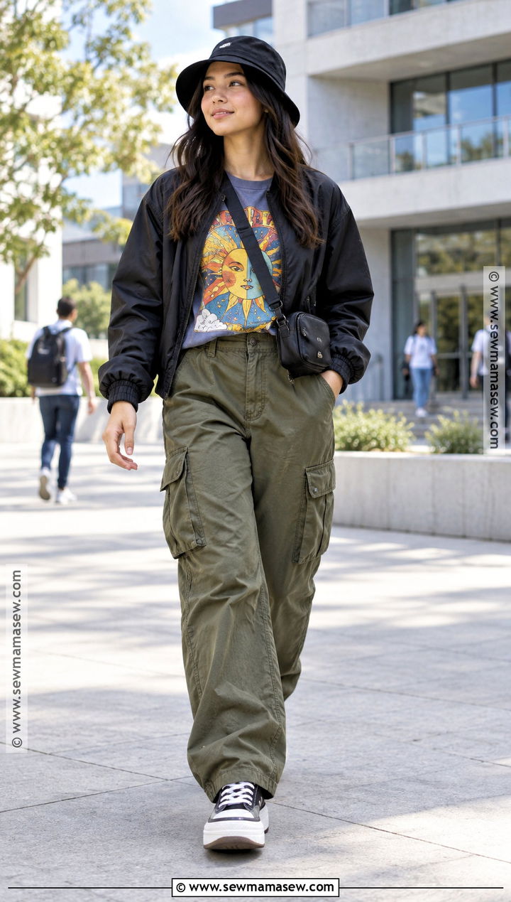 Bucket Hat With Graphic Tee And Cargo Pants - 15 Back To School Hat Ideas