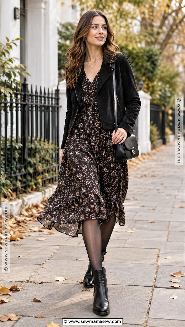 Buckle Ankle Boots With a Floral Midi Dress - 15 Buckle Ankle Boots Fall Fashion