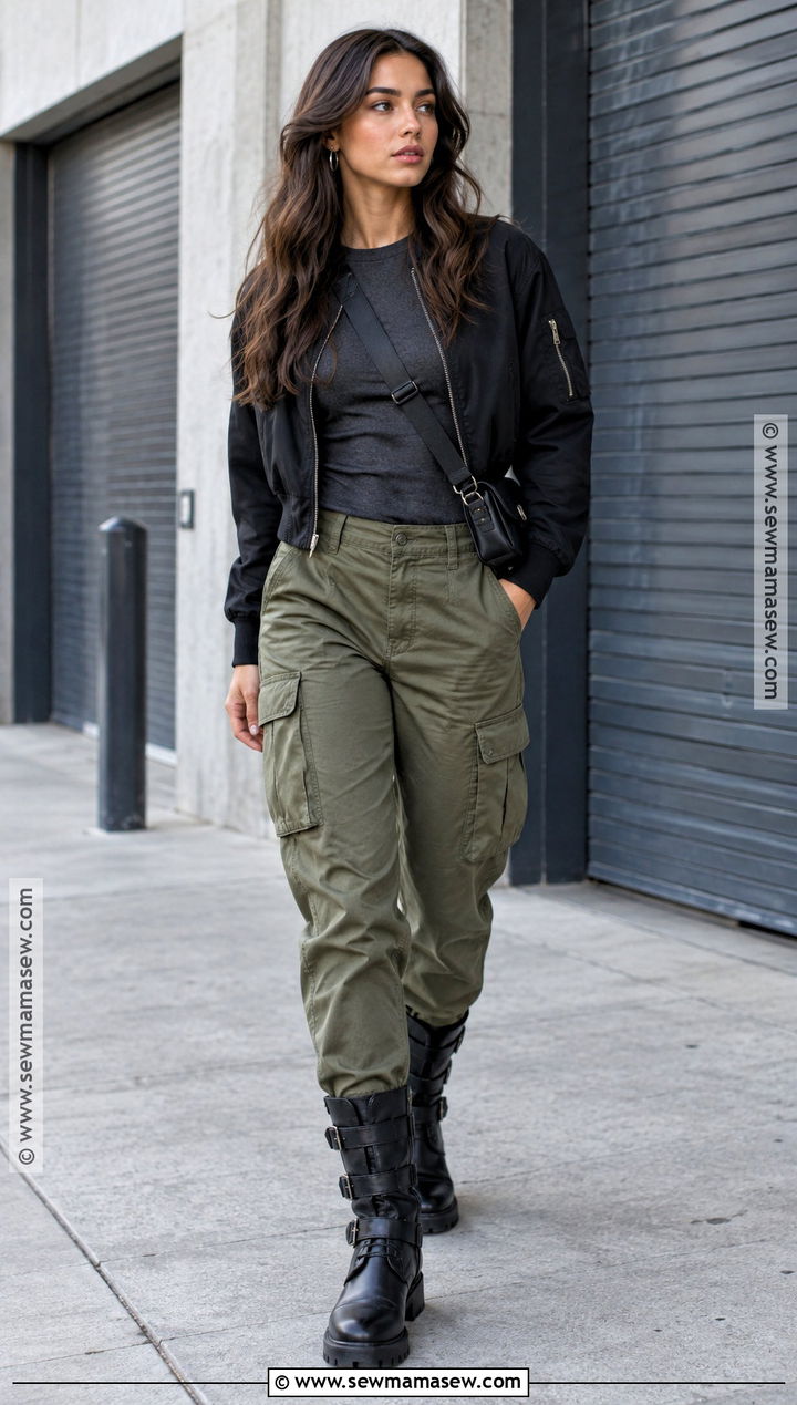 Buckle Boots With Cargo Pants And Bomber Jacket - 20 buckle boots outfit fall