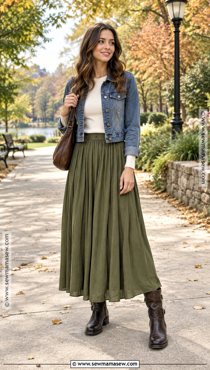 Buckle Boots With Maxi Skirt And Denim Jacket - 20 buckle boots outfit fall
