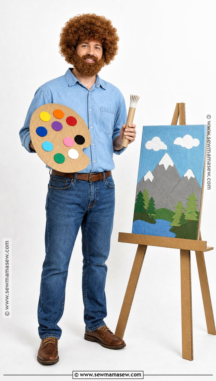 Budget Bob Ross Costume With Cardboard Palette - 35 bob ross costume ideas