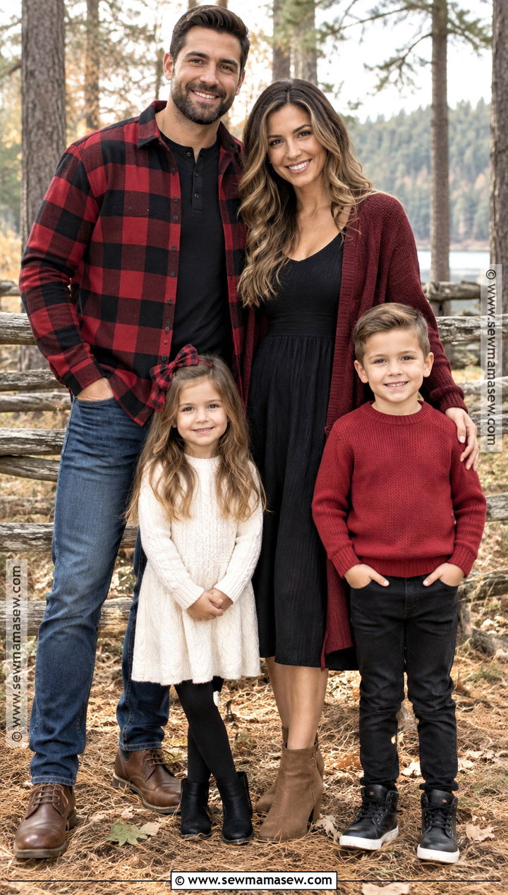 Buffalo Plaid And Red Family Outfit - 15 Fall Family Pictures Outfits Red