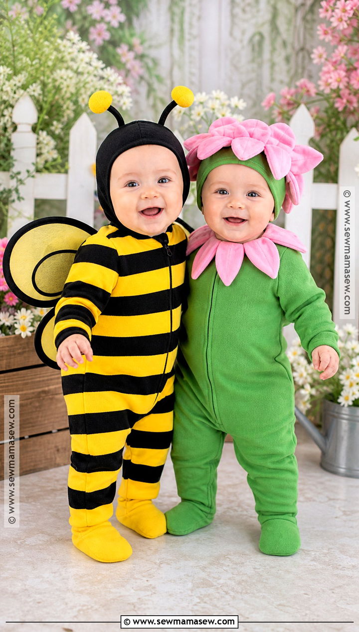 Bumblebee And Flower Twin Baby Costume - 30 twin halloween costumes for babies