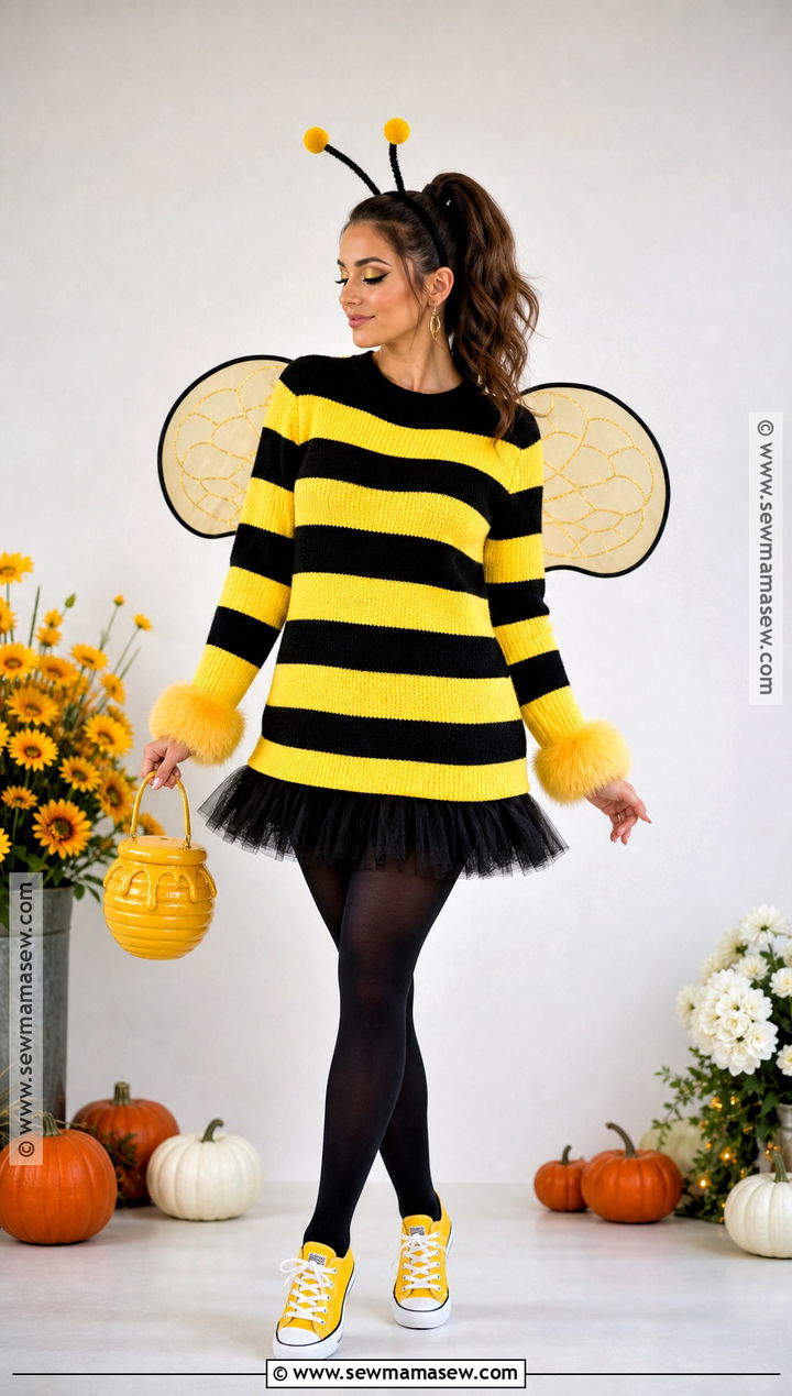 Bumblebee Costume With Striped Dress - 50 halloween costume ideas