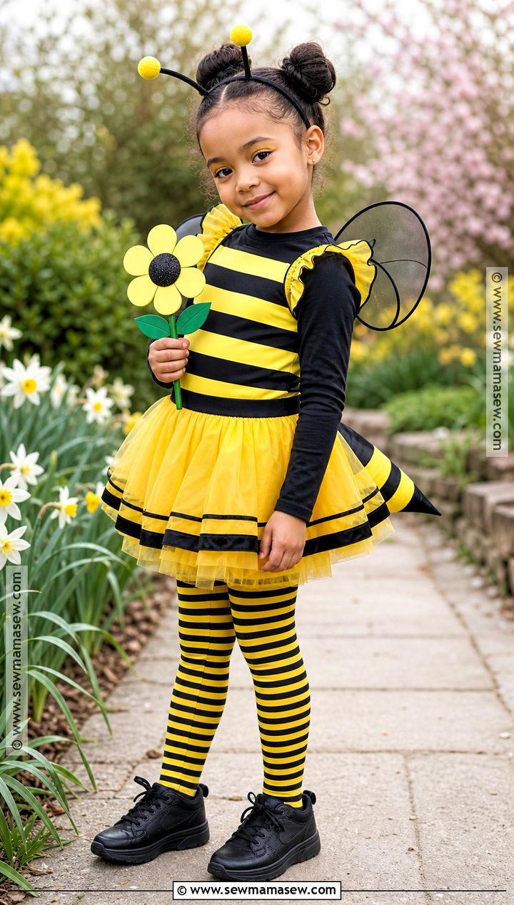 Bumblebee Costume With Striped Dress - 30 Cute Girl Halloween Costumes