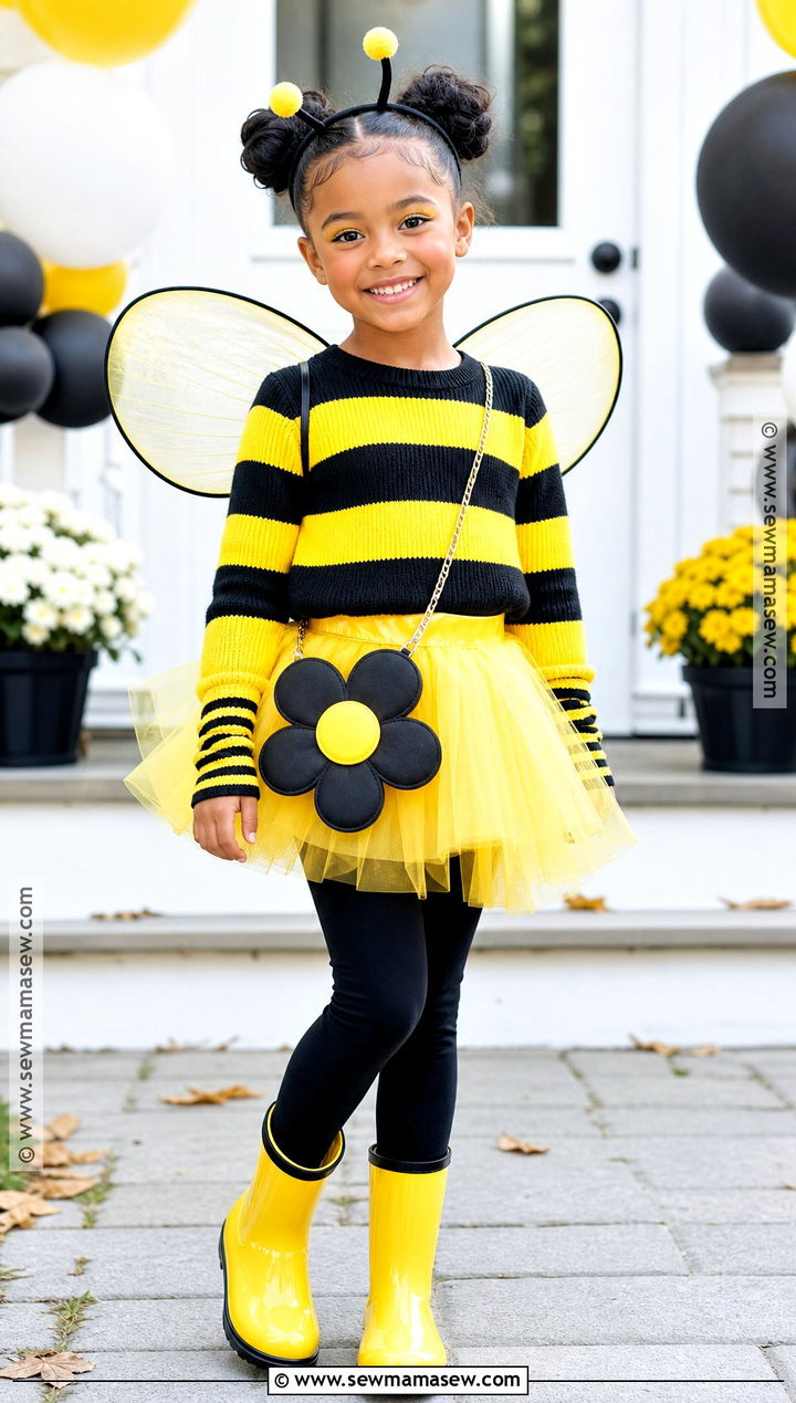 Bumblebee Costume With Striped Dress - 30 halloween costumes girls for kids
